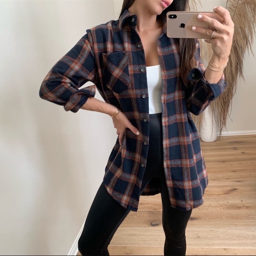 Plaid Perfection Button Down Navy & Orange L